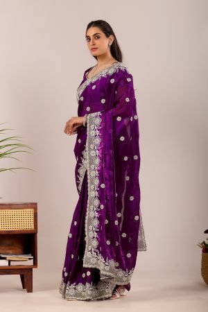 Dark Color Party wear Satin Embroidery Saree
