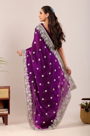 Dark Color Party wear Satin Embroidery Saree