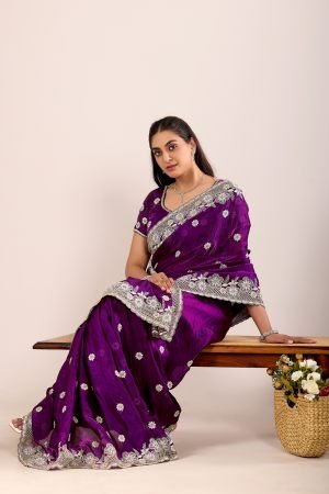 Dark Color Party wear Satin Embroidery Saree