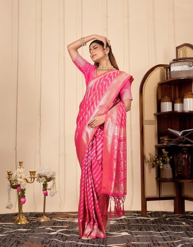 Designer Rani Pink Saree with Rich Zari Weaving