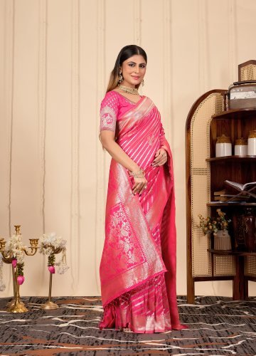 Designer Rani Pink Saree with Rich Zari Weaving