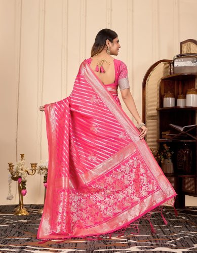 Designer Rani Pink Saree with Rich Zari Weaving