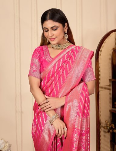 Designer Rani Pink Saree with Rich Zari Weaving