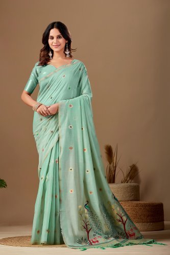 Ethnic Motifs Zari Pure Cotton Jamdani Saree