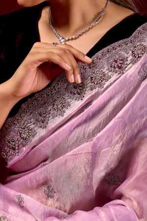 Exclusive Baby Pink Embroidered Frestive Saree with Velvet Blouse