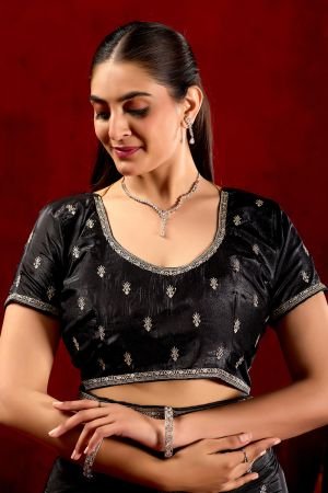 Exclusive Black Embroidered Party Wear Saree with Jarkan Work