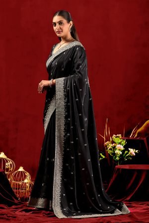 Exclusive Black Embroidered Party Wear Saree with Jarkan Work