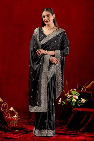 Exclusive Black Embroidered Party Wear Saree with Jarkan Work