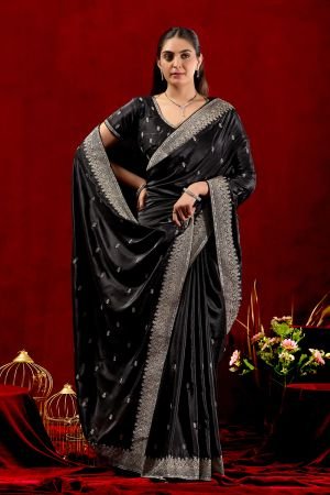 Exclusive Black Embroidered Party Wear Saree with Jarkan Work