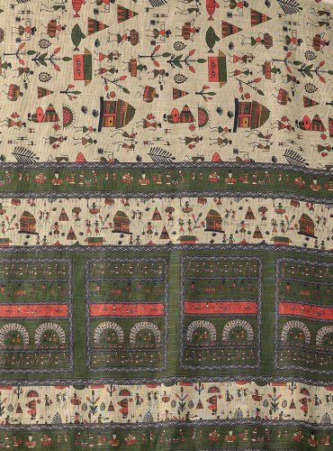 Green Tribal Print Cotton Saree