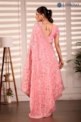 Light pink colour Jaal work saree with Mirror