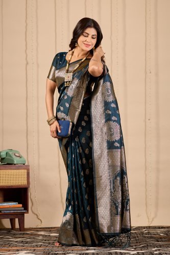 Navy Blue Banarasi Zari Saree