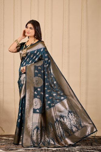 Navy Blue Banarasi Zari Saree