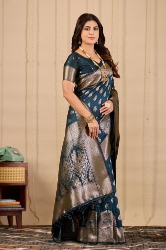 Navy Blue Banarasi Zari Saree