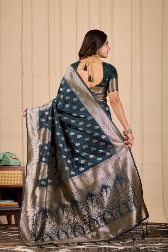 Navy Blue Banarasi Zari Saree