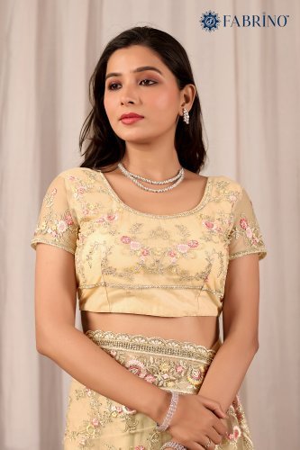 Off white Colour Silk Embroiderd Jaal Work saree For Ladies