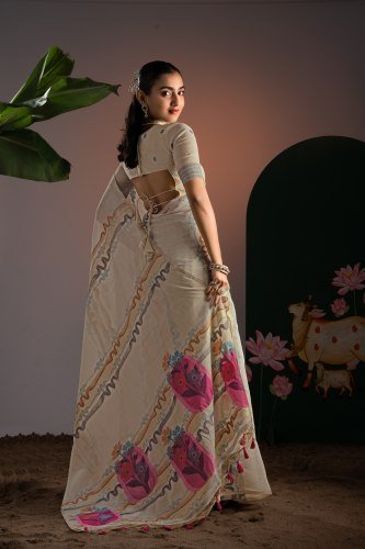 Off White Pure Cotton Woven Floral Saree
