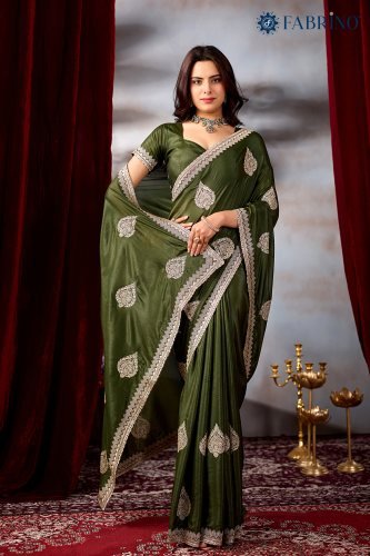 Party Wear Mehendi Green Embroidery Saree