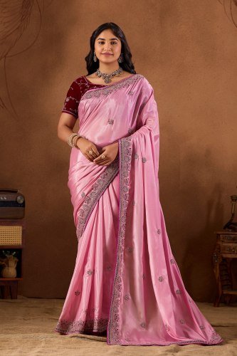 EleganT Baby Pink Stylish Saree