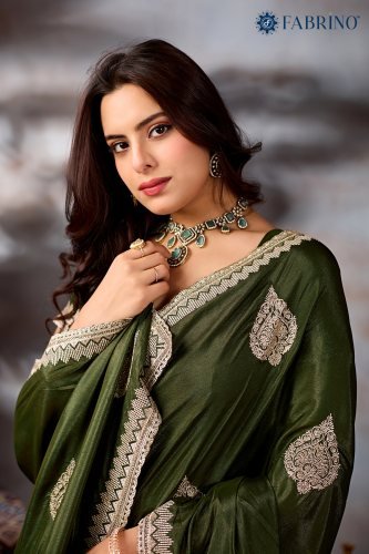 Party Wear Mehendi Green Embroidery Saree