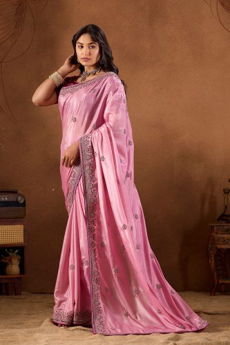 EleganT Baby Pink Stylish Saree