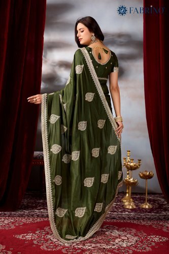 Party Wear Mehendi Green Embroidery Saree