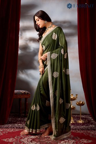 Party Wear Mehendi Green Embroidery Saree