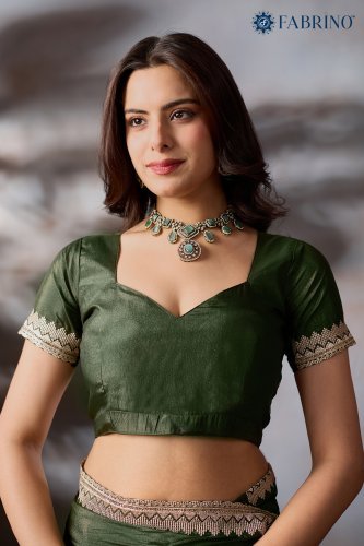 Party Wear Mehendi Green Embroidery Saree
