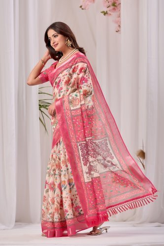 Pink Floral Saree