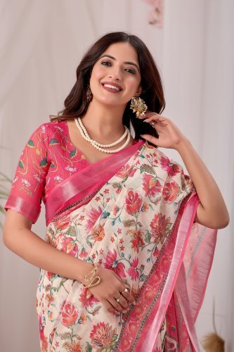Pink Floral Saree