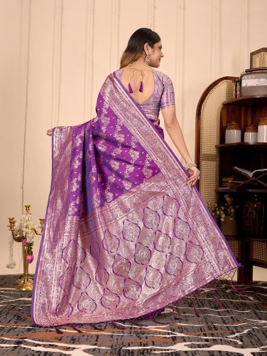 Purple Banarasi Silk Saree with Intricate Zari Work for Weddings & Festive Wear