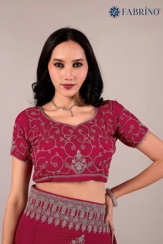 Rani colour  Embroidered  Cording Work Saree with Silver Zari Work for WOMEN