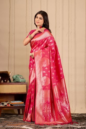 Rani Pink Banarasi Zari Silk Saree