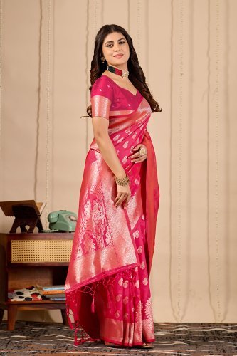 Rani Pink Banarasi Zari Silk Saree