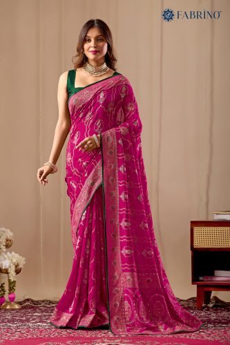 Rani Pink Vichitra Silk Saree with Zari Weaving