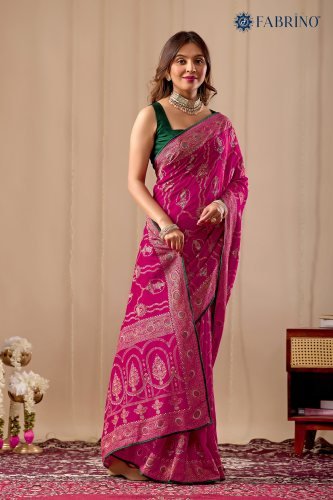 Rani Pink Vichitra Silk Saree with Zari Weaving