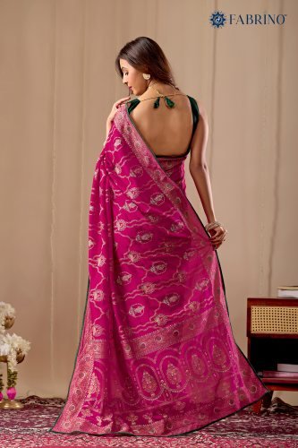Rani Pink Vichitra Silk Saree with Zari Weaving