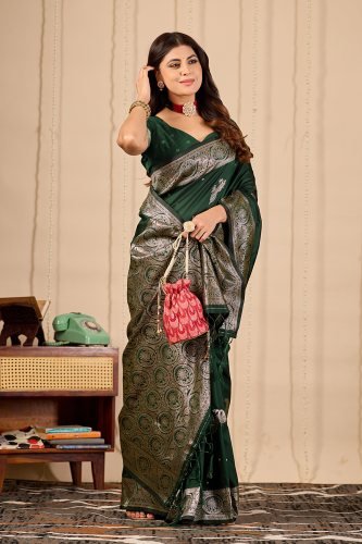 Royal Green Banarasi Silk Saree with Zari Weaving