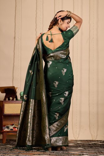 Royal Green Banarasi Silk Saree with Zari Weaving
