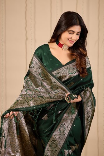 Royal Green Banarasi Silk Saree with Zari Weaving