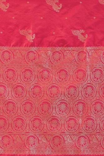 Royal Pink Peacock Banarasi Silk Saree with Zari Weaving