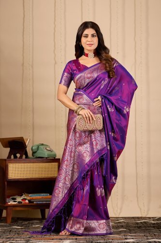 Royal Purple Banarasi Silk Saree with Zari Weaving