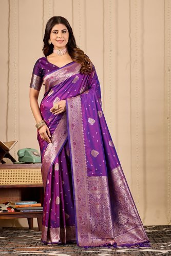 Royal Purple Banarasi Silk Saree with Rich Zari Weaving