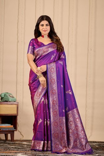 Royal Purple Banarasi Silk Saree with Zari Weaving