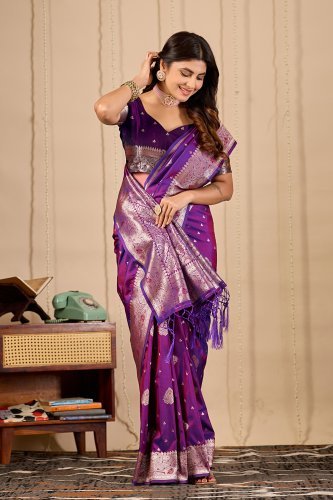 Royal Purple Banarasi Silk Saree with Rich Zari Weaving