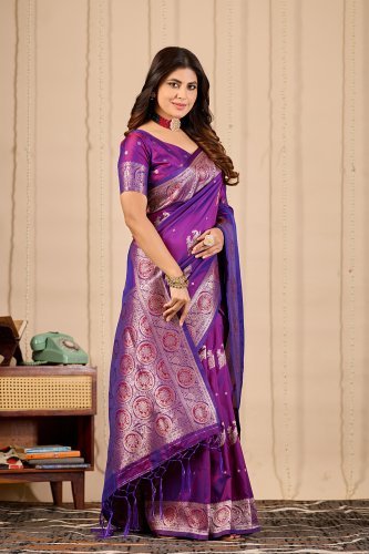 Royal Purple Banarasi Silk Saree with Zari Weaving