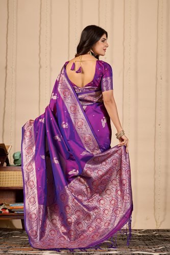 Royal Purple Banarasi Silk Saree with Zari Weaving