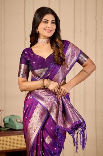 Royal Purple Banarasi Silk Saree with Rich Zari Weaving