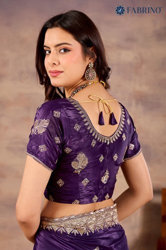 Royal Purple Satin Silk Saree with Silver Zari Embroidery