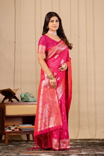 Royal Rani Banarasi Silk Saree with Rich Zari Weaving